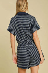 Umgee Full Size Half Zip Striped Romper Plus Size OutfitFlow